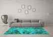 Machine Washable Persian Turquoise Bohemian Area Rugs in a Living Room,, wshabs2325turq