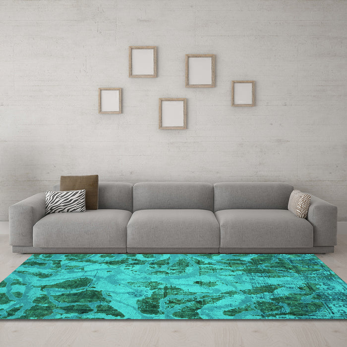 Machine Washable Persian Turquoise Bohemian Area Rugs in a Living Room,, wshabs2325turq