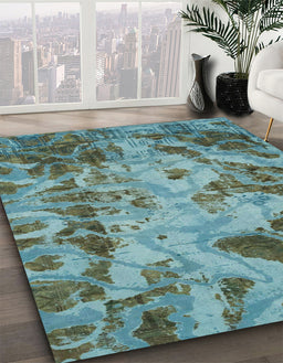 Machine Washable Abstract Macaw Blue Green Rug in a Family Room, wshabs2325