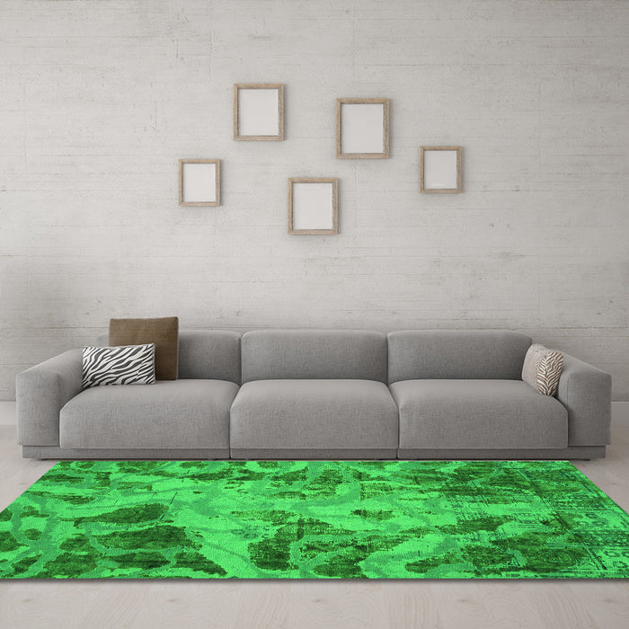 Machine Washable Persian Green Bohemian Area Rugs in a Living Room,, wshabs2325grn
