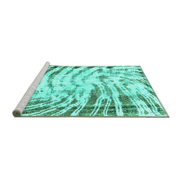 Sideview of Machine Washable Abstract Turquoise Modern Area Rugs, wshabs2326turq