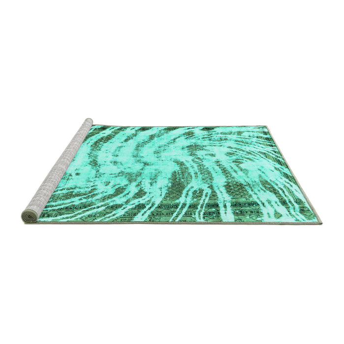 Sideview of Machine Washable Abstract Turquoise Modern Area Rugs, wshabs2326turq