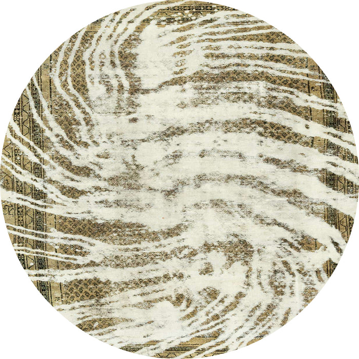 Round Abstract Tan Brown Gold Modern Rug, abs2326