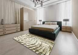 Abstract Tan Brown Gold Modern Rug in a Bedroom, abs2326