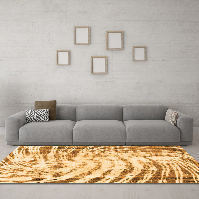 Machine Washable Abstract Orange Modern Area Rugs in a Living Room, wshabs2326org