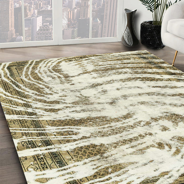 Machine Washable Abstract Tan Brown Gold Rug in a Family Room, wshabs2326