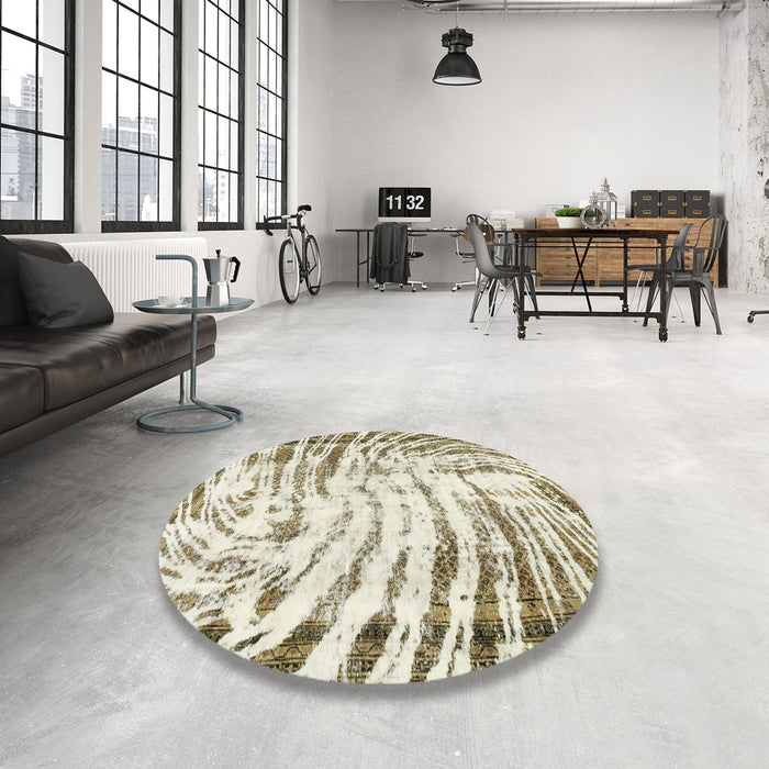Round Abstract Tan Brown Gold Modern Rug in a Office, abs2326