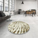 Round Abstract Tan Brown Gold Modern Rug in a Office, abs2326