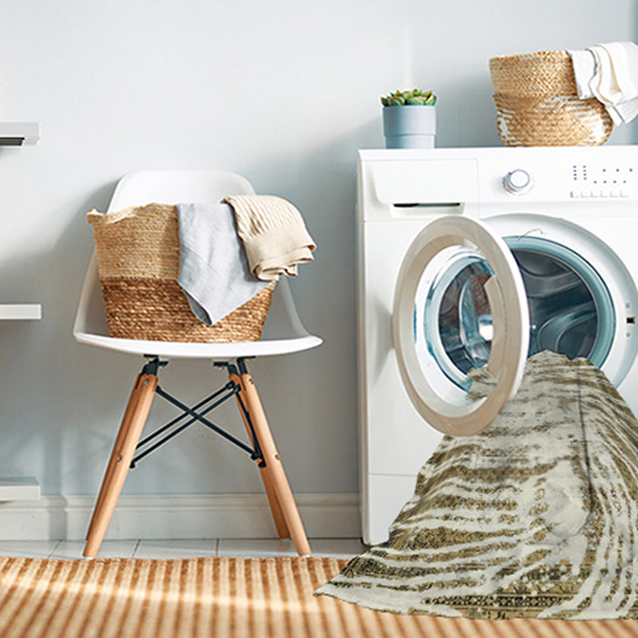 Machine Washable Abstract Tan Brown Gold Rug in a Washing Machine, wshabs2326