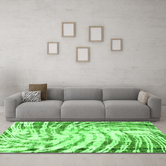Machine Washable Abstract Green Modern Area Rugs in a Living Room,, wshabs2326grn