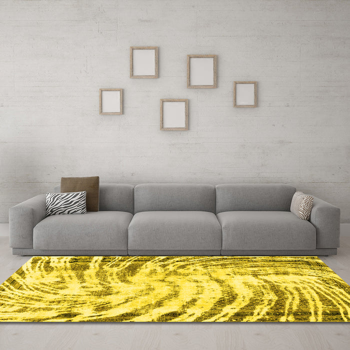 Machine Washable Abstract Yellow Modern Rug in a Living Room, wshabs2326yw