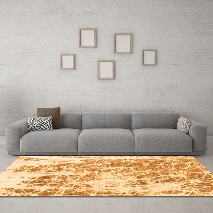 Machine Washable Abstract Orange Modern Area Rugs in a Living Room, wshabs2327org