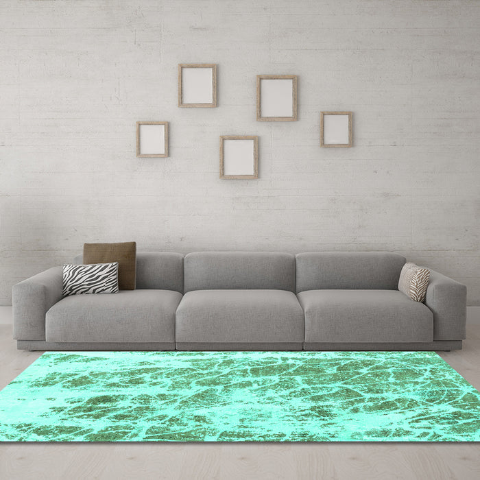 Machine Washable Abstract Turquoise Modern Area Rugs in a Living Room,, wshabs2327turq