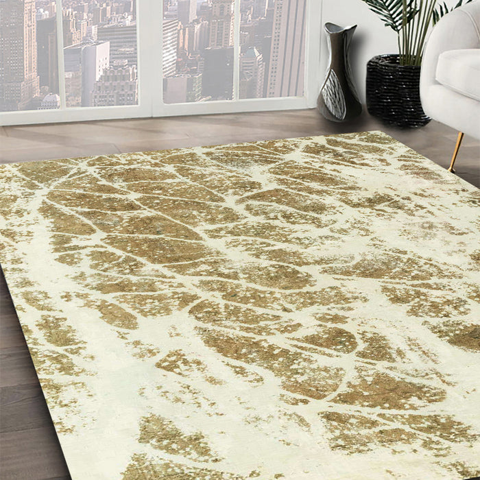 Machine Washable Abstract Brass Green Rug in a Family Room, wshabs2327