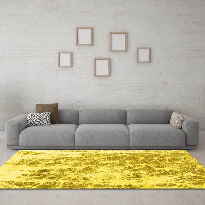 Machine Washable Abstract Yellow Modern Rug in a Living Room, wshabs2327yw