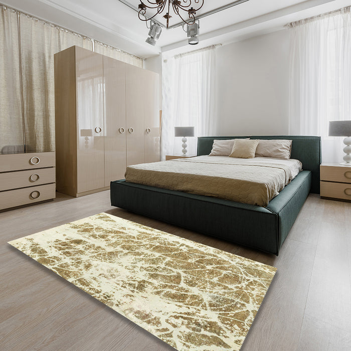 Abstract Copper Green Modern Rug in a Bedroom, abs2327