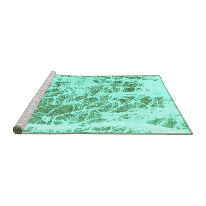 Sideview of Machine Washable Abstract Turquoise Modern Area Rugs, wshabs2327turq
