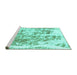 Sideview of Machine Washable Abstract Turquoise Modern Area Rugs, wshabs2327turq