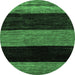 Round Machine Washable Abstract Emerald Green Modern Area Rugs, wshabs2328emgrn