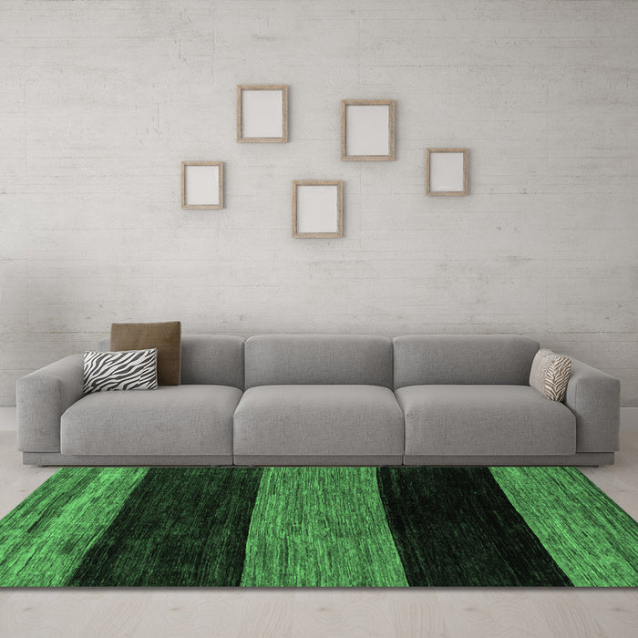 Machine Washable Abstract Emerald Green Modern Area Rugs in a Living Room,, wshabs2328emgrn