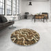 Round Machine Washable Abstract Brown Sugar Brown Rug in a Office, wshabs2329