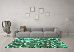 Machine Washable Abstract Turquoise Modern Area Rugs in a Living Room,, wshabs2329turq
