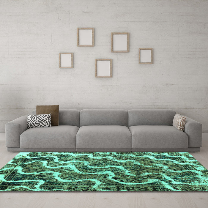 Machine Washable Abstract Turquoise Modern Area Rugs in a Living Room,, wshabs2329turq