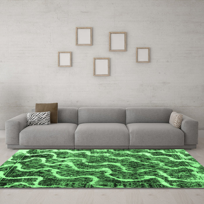 Machine Washable Abstract Emerald Green Modern Area Rugs in a Living Room,, wshabs2329emgrn