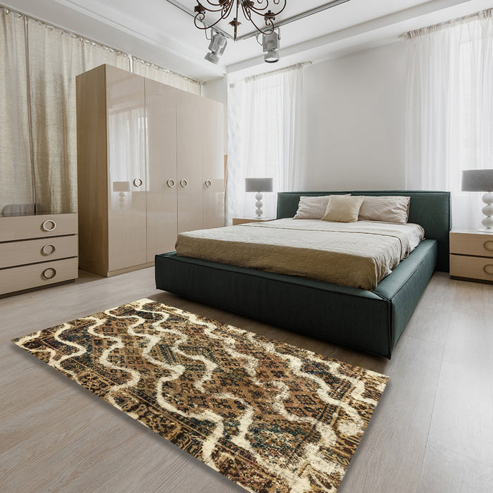 Machine Washable Abstract Brown Sugar Brown Rug in a Bedroom, wshabs2329