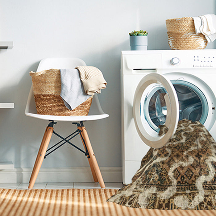 Machine Washable Abstract Brown Sugar Brown Rug in a Washing Machine, wshabs2329