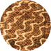 Round Machine Washable Abstract Orange Modern Area Rugs, wshabs2329org