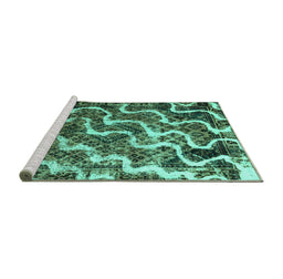 Sideview of Machine Washable Abstract Turquoise Modern Area Rugs, wshabs2329turq