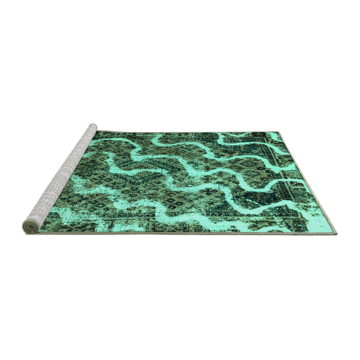 Sideview of Machine Washable Abstract Turquoise Modern Area Rugs, wshabs2329turq