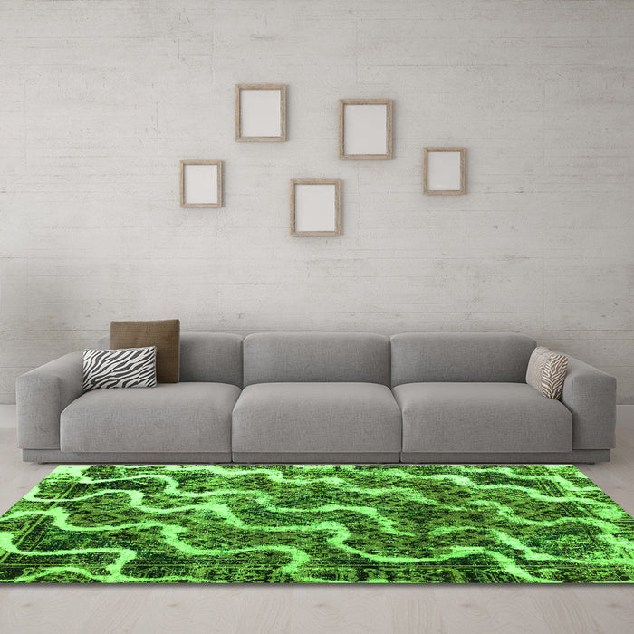 Machine Washable Abstract Green Modern Area Rugs in a Living Room,, wshabs2329grn