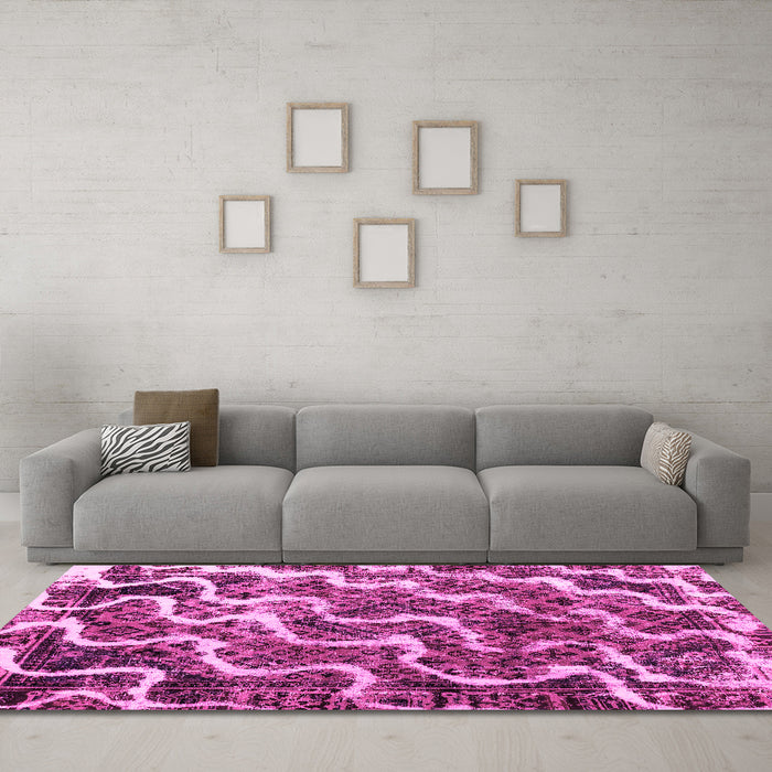 Machine Washable Abstract Pink Modern Rug in a Living Room, wshabs2329pnk