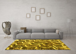 Machine Washable Abstract Yellow Modern Rug in a Living Room, wshabs2329yw