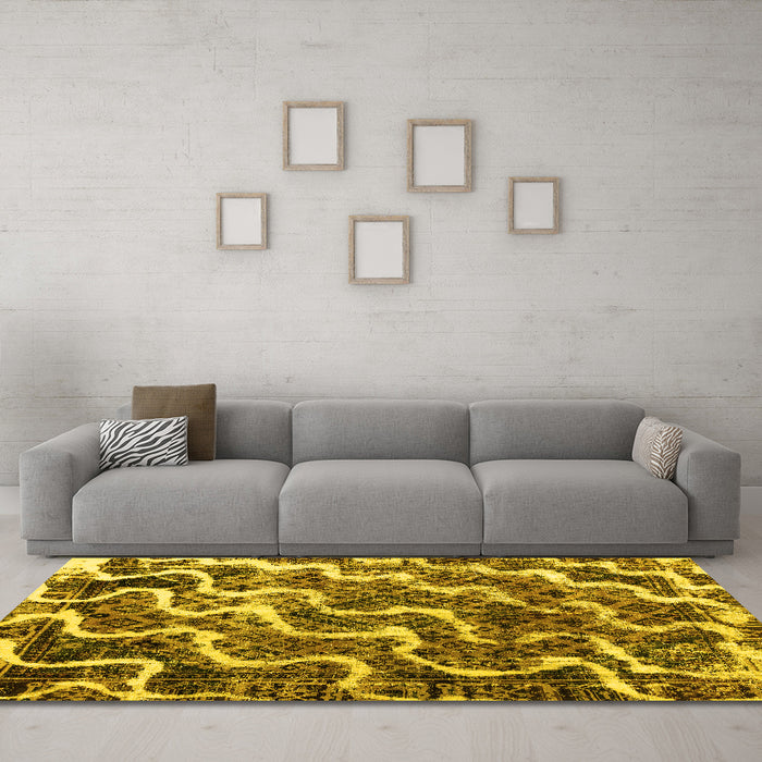 Machine Washable Abstract Yellow Modern Rug in a Living Room, wshabs2329yw