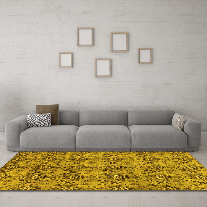 Machine Washable Abstract Yellow Modern Rug in a Living Room, wshabs232yw