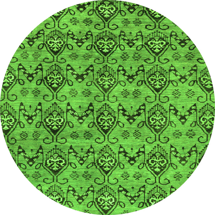 Round Machine Washable Abstract Green Modern Area Rugs, wshabs232grn