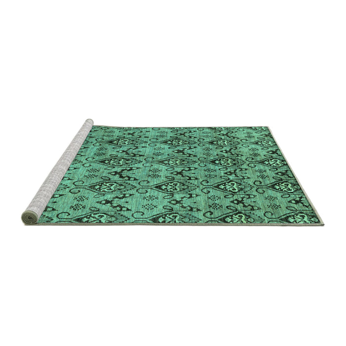 Sideview of Machine Washable Abstract Turquoise Modern Area Rugs, wshabs232turq