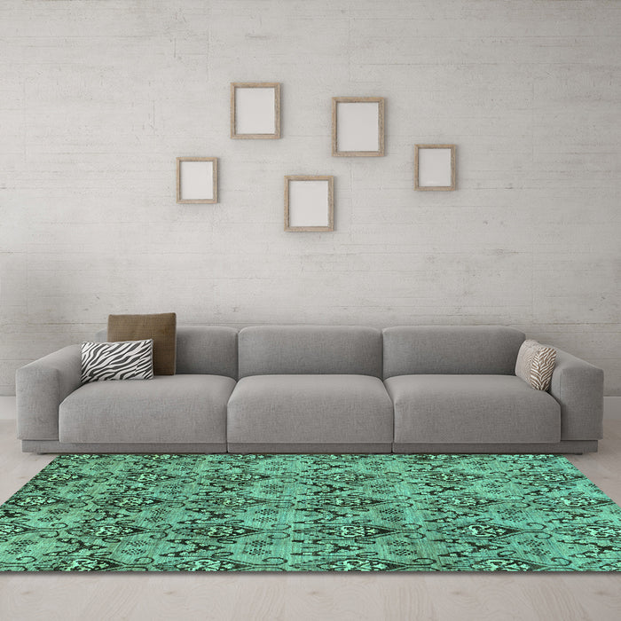 Machine Washable Abstract Turquoise Modern Area Rugs in a Living Room,, wshabs232turq