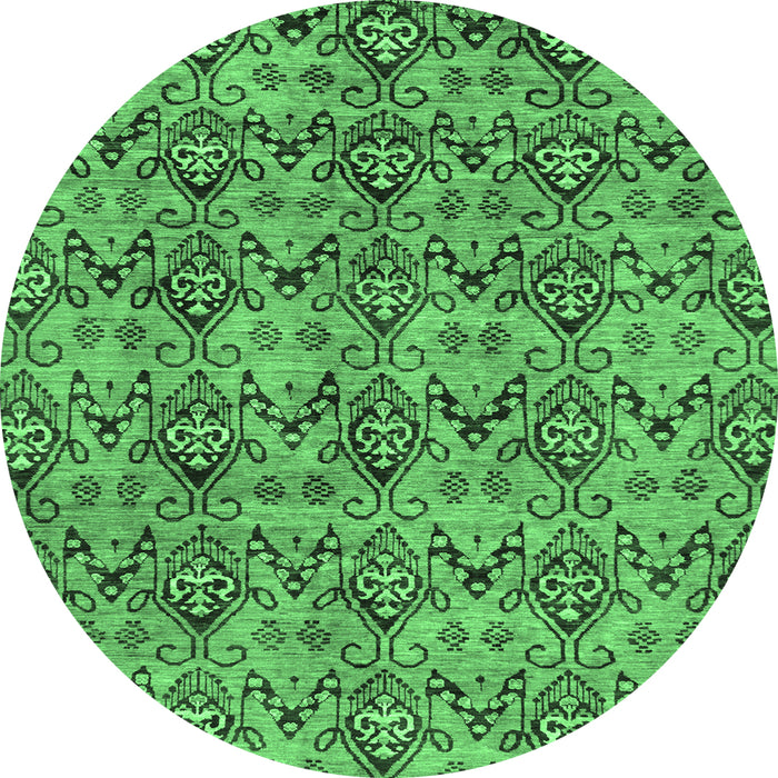 Round Machine Washable Abstract Emerald Green Modern Area Rugs, wshabs232emgrn