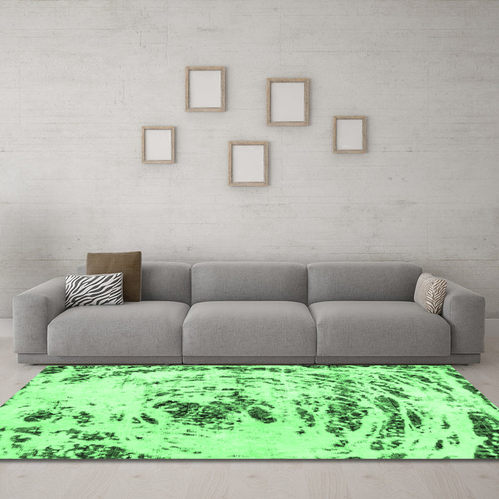 Machine Washable Abstract Emerald Green Modern Area Rugs in a Living Room,, wshabs2330emgrn