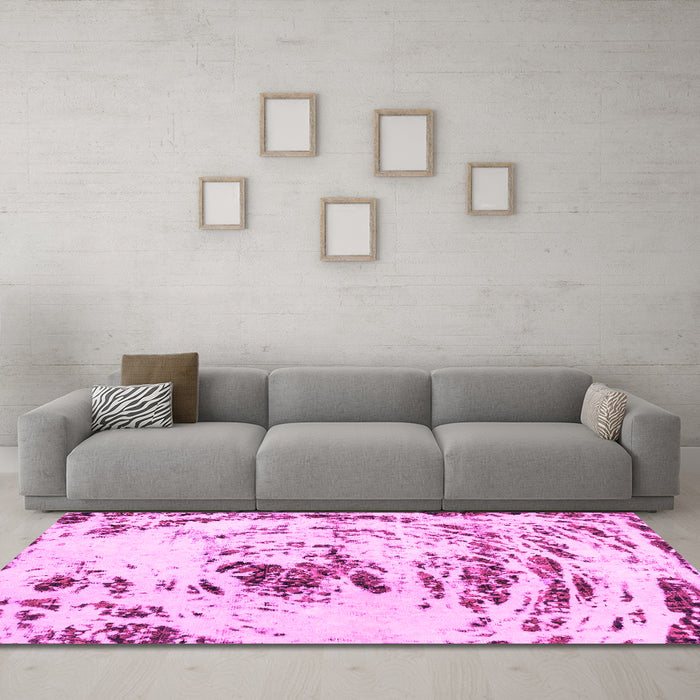 Machine Washable Abstract Pink Modern Rug in a Living Room, wshabs2330pnk