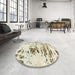 Round Abstract Pale Gold Modern Rug in a Office, abs2330