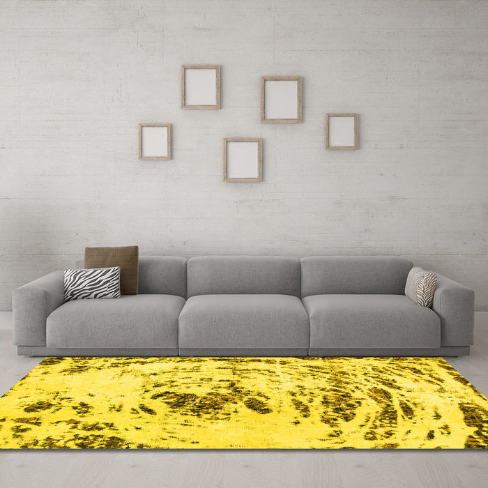 Machine Washable Abstract Yellow Modern Rug in a Living Room, wshabs2330yw