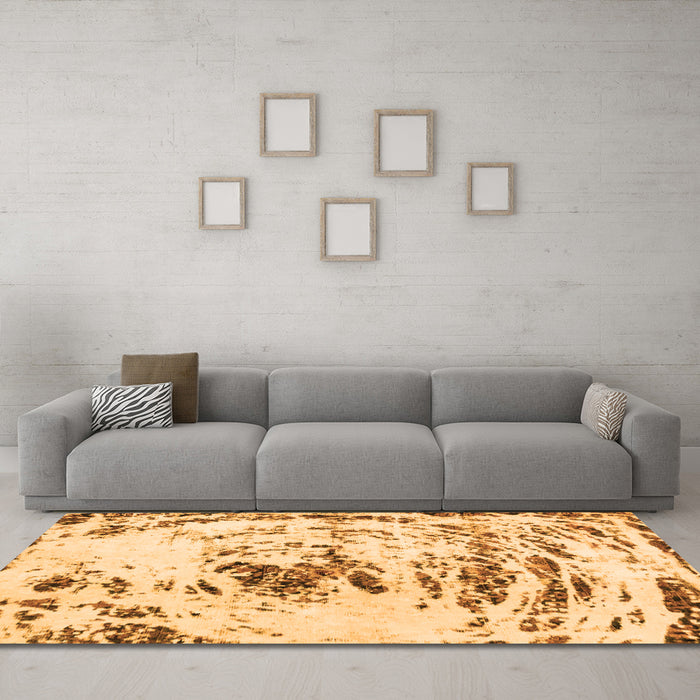 Machine Washable Abstract Orange Modern Area Rugs in a Living Room, wshabs2330org