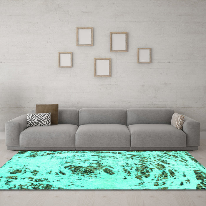 Machine Washable Abstract Turquoise Modern Area Rugs in a Living Room,, wshabs2330turq