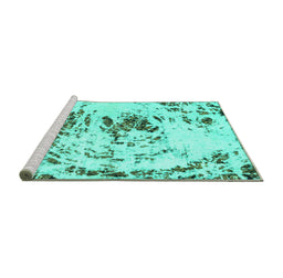 Sideview of Machine Washable Abstract Turquoise Modern Area Rugs, wshabs2330turq