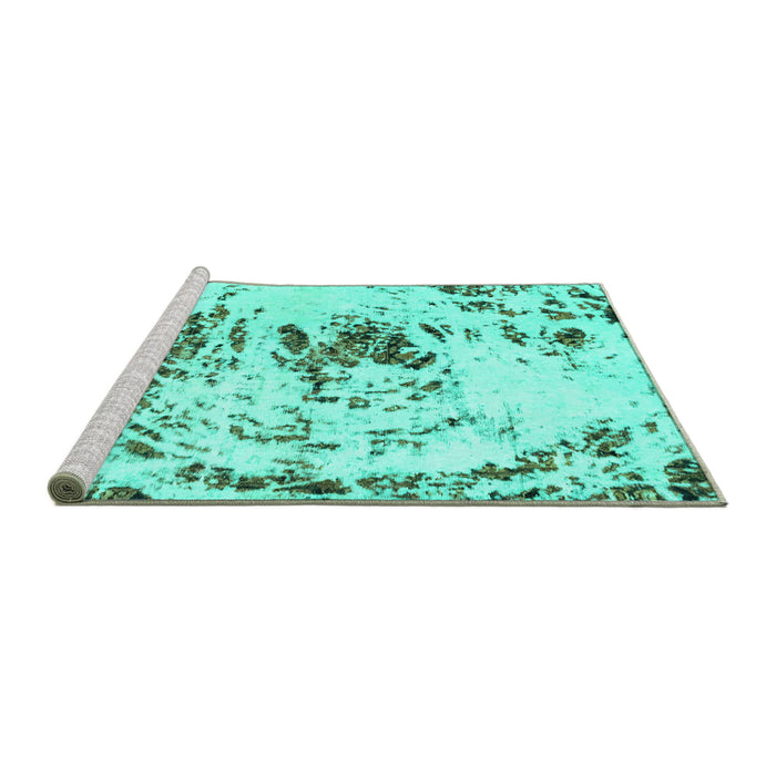 Sideview of Machine Washable Abstract Turquoise Modern Area Rugs, wshabs2330turq